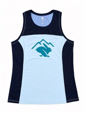 RABBIT mountain logo performance running tank top blue women’s size L